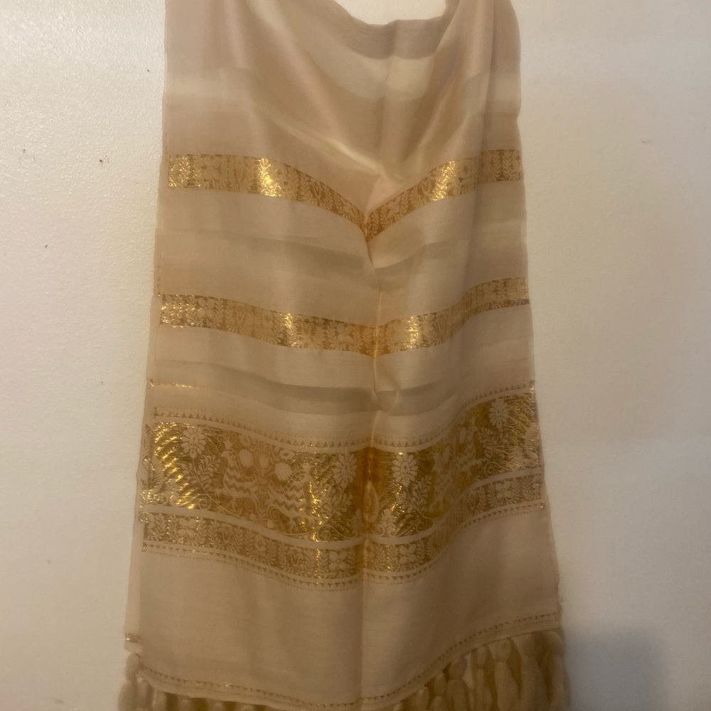 Shawl/scarf 80 inches long cream and gold see pictures for reference.
